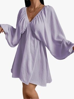 Lilac V-Neck Babydoll Mini Dress